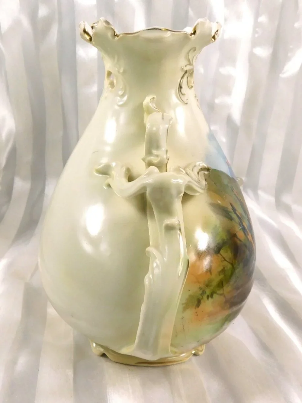 Royal Bayreuth Jug with Reticulated Trim and Unique Handle Design # 27135
